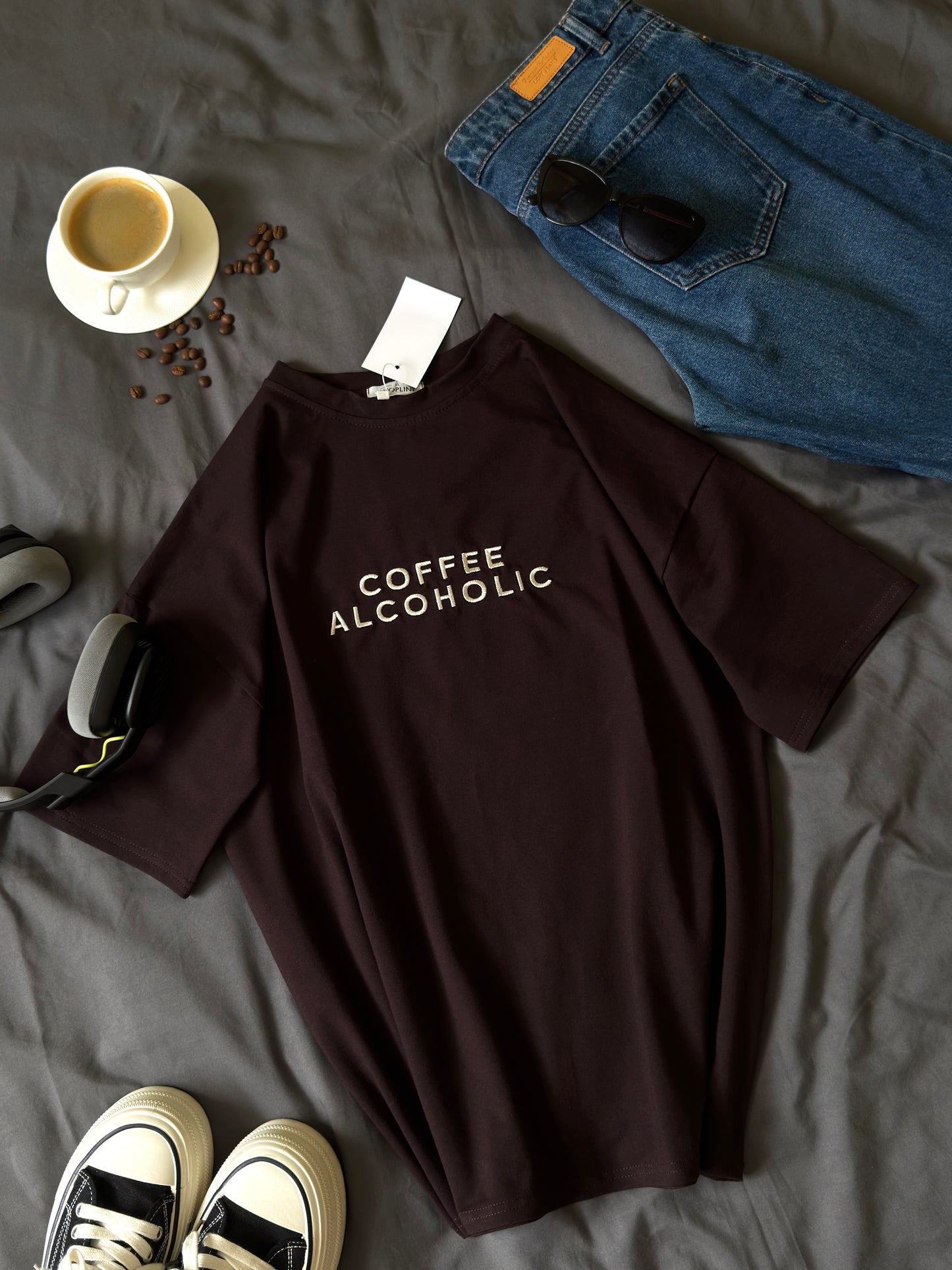 Embroidered t-shirt "COFFEE ALCOHOLIC"