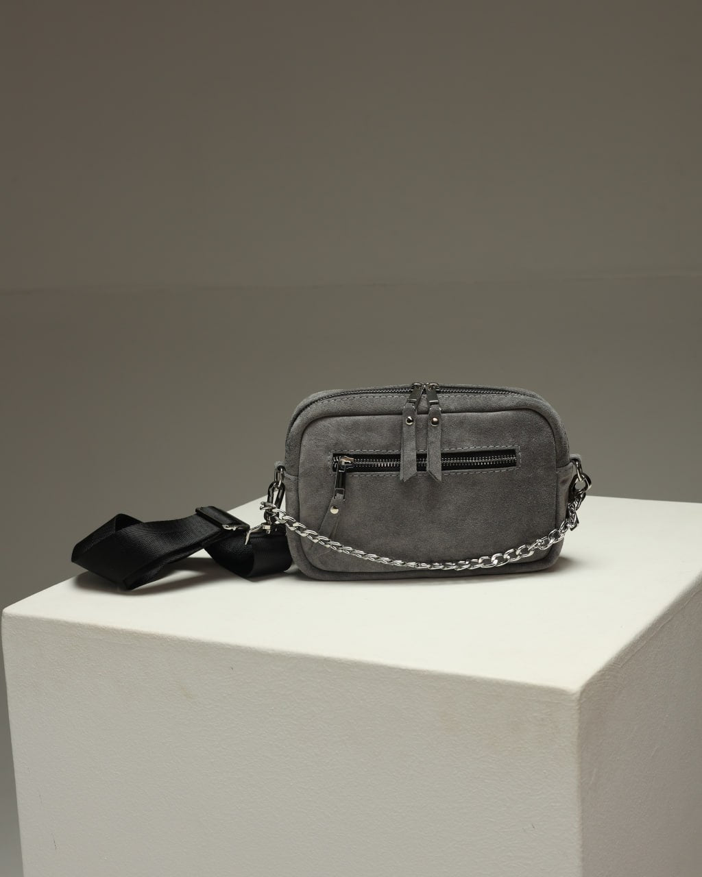 Women's genuine suede cross-body bag, gray