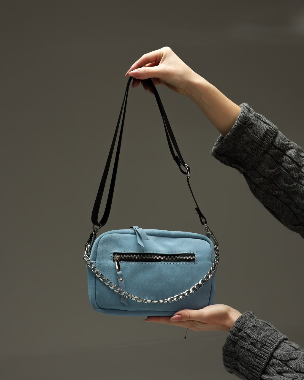 Women's genuine suede cross-body bag, blue