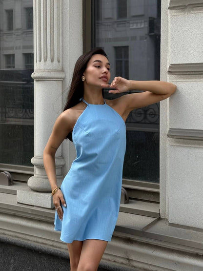 Linen dress with open back