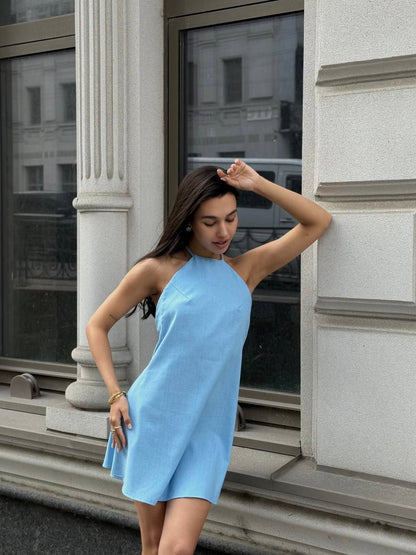 Linen dress with open back