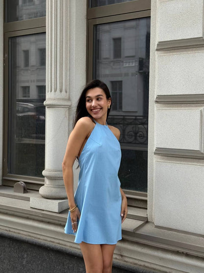Linen dress with open back