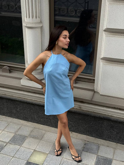 Linen dress with open back