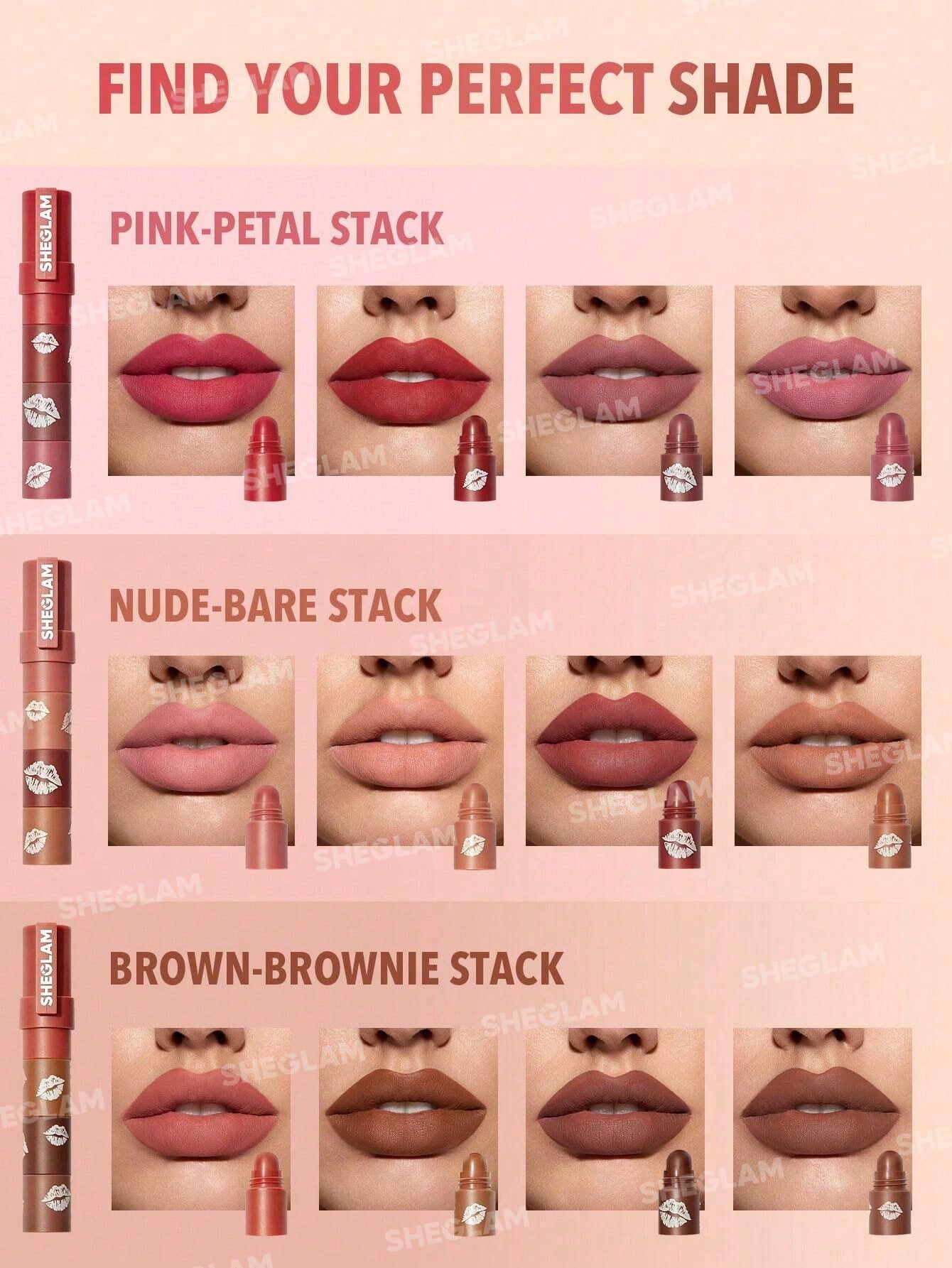 Sheglam MEGA LIP STACKS 4-in-1 Lipstick - BROWN - BROWNIE STACK