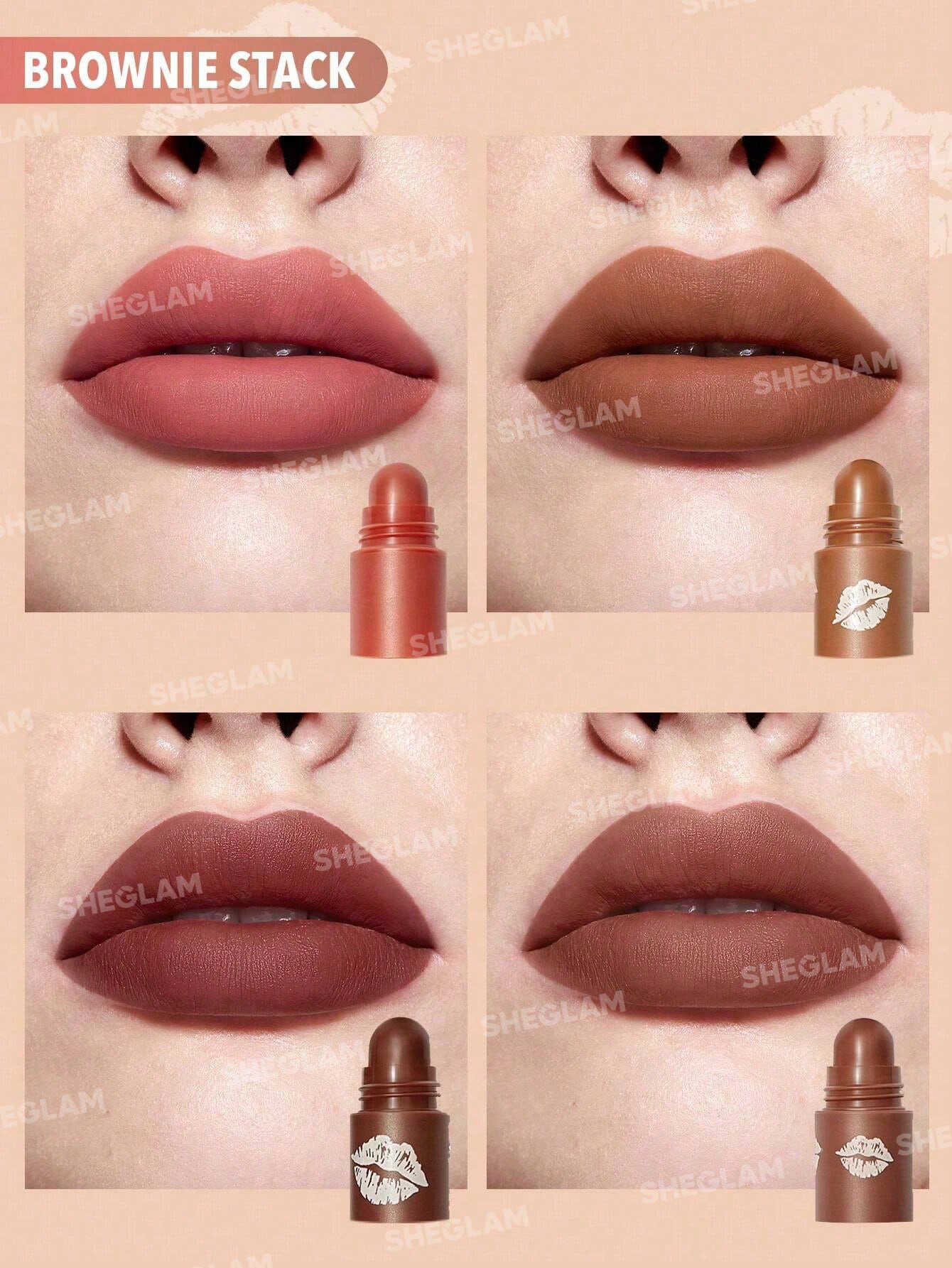 Sheglam MEGA LIP STACKS 4-in-1 Lipstick - BROWN - BROWNIE STACK