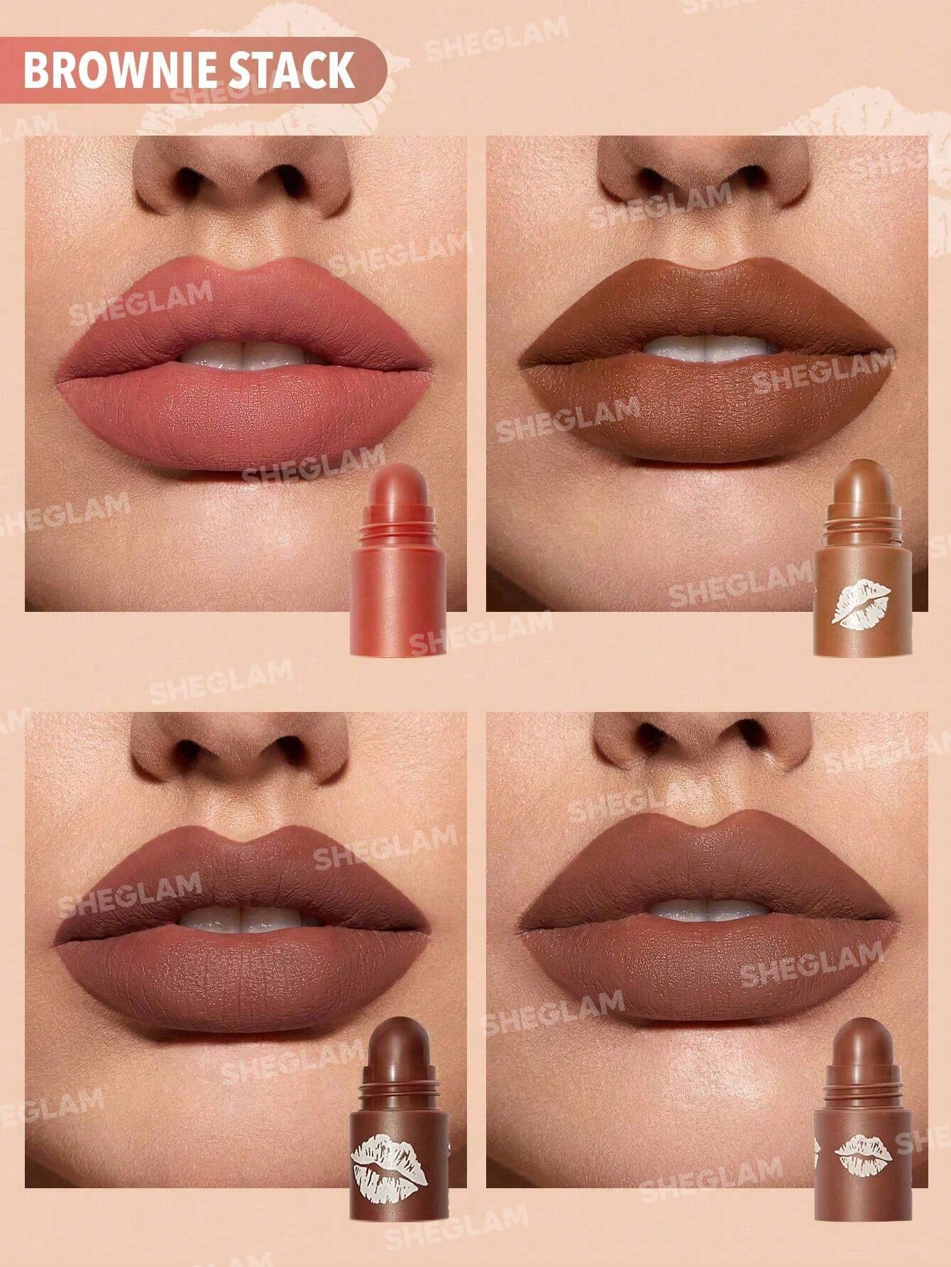 Sheglam MEGA LIP STACKS 4-in-1 Lipstick - BROWN - BROWNIE STACK