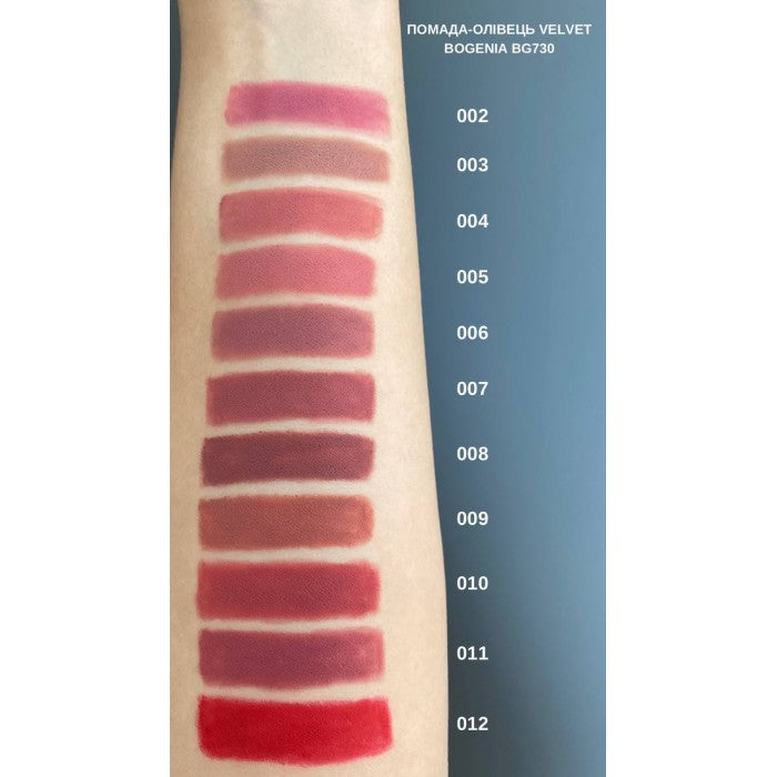 ПОМАДА-ОЛІВЕЦЬ VELVET WATERPROOF MATTE BOGENIA 010 SUNSET
