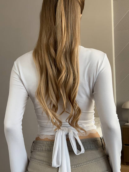 Wrap blouse with lace