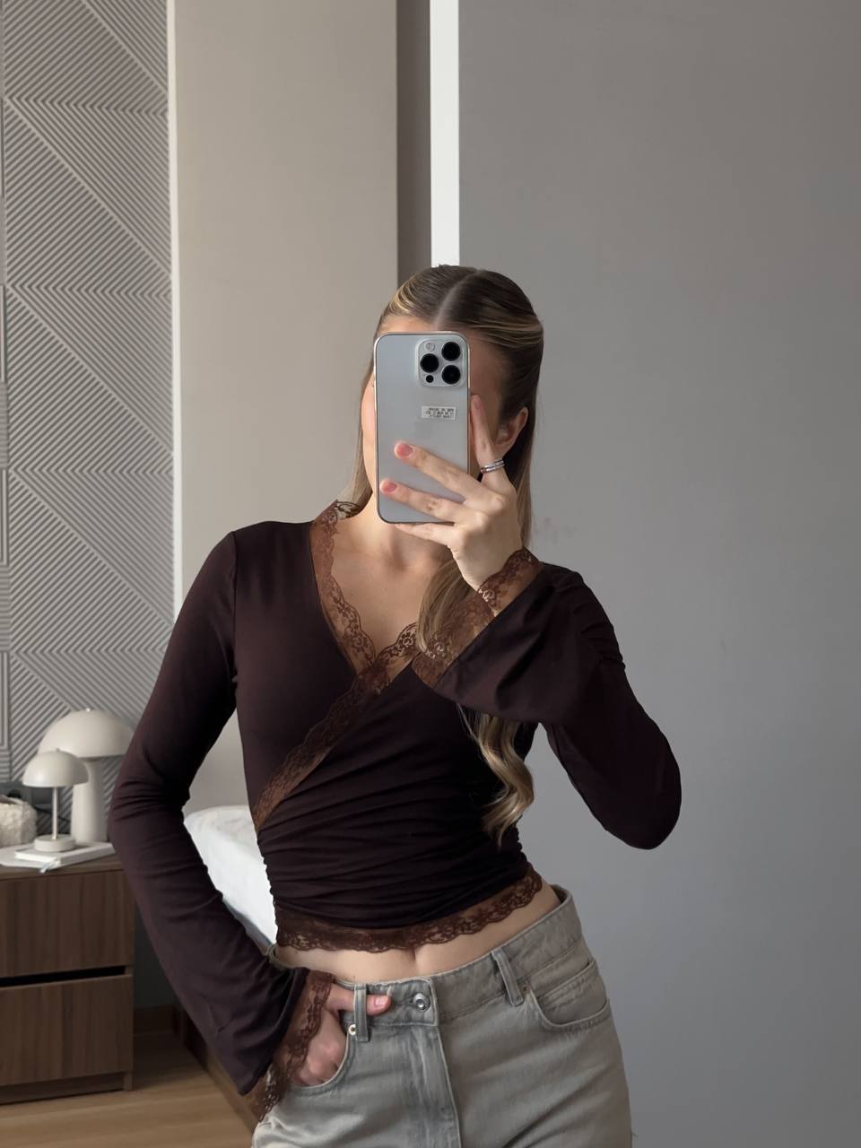 Wrap blouse with lace