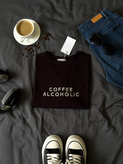 Embroidered t-shirt "COFFEE ALCOHOLIC"