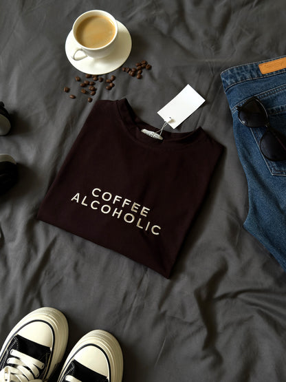 Embroidered t-shirt "COFFEE ALCOHOLIC"