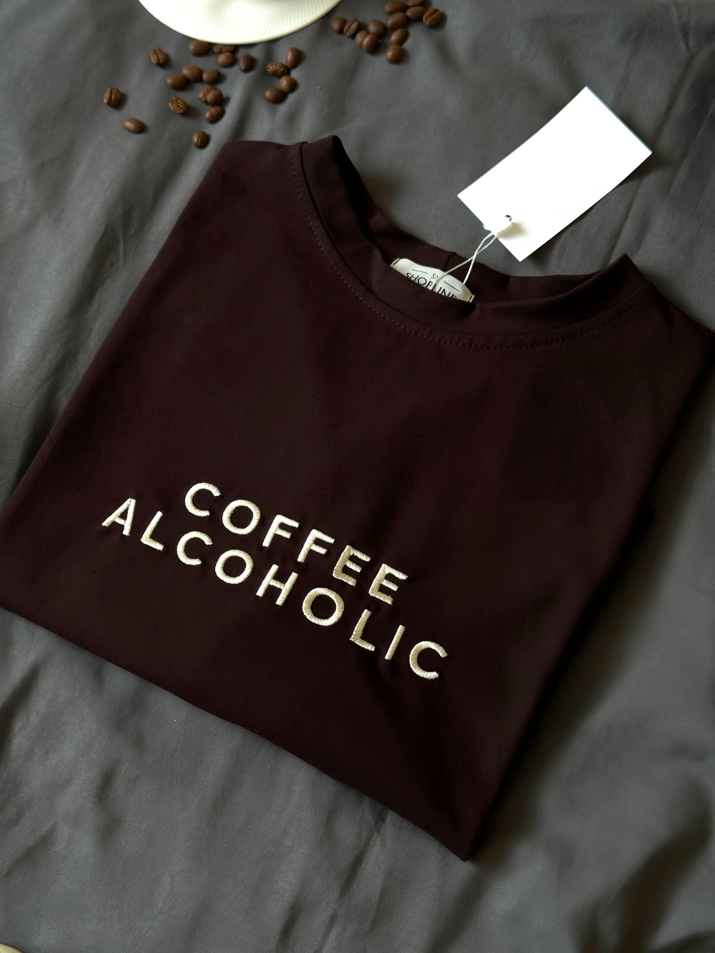 Embroidered t-shirt "COFFEE ALCOHOLIC"