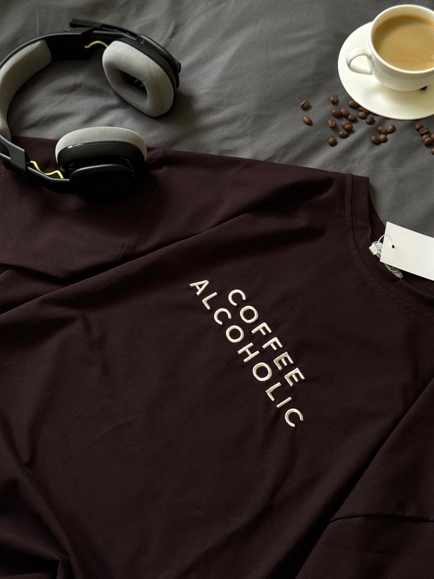 Embroidered t-shirt "COFFEE ALCOHOLIC"