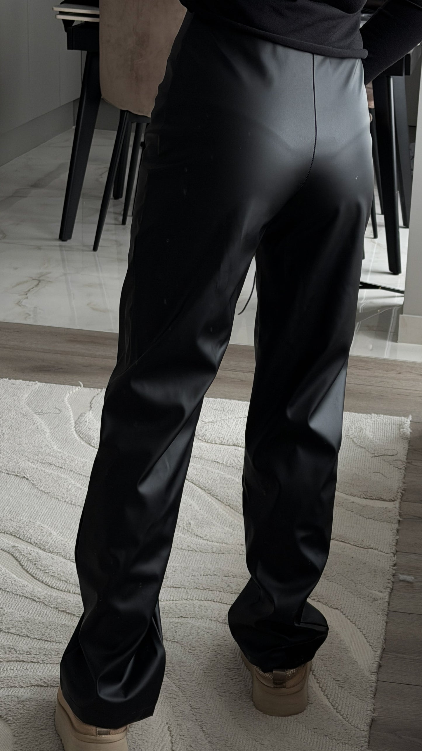 Lace-up faux leather trousers