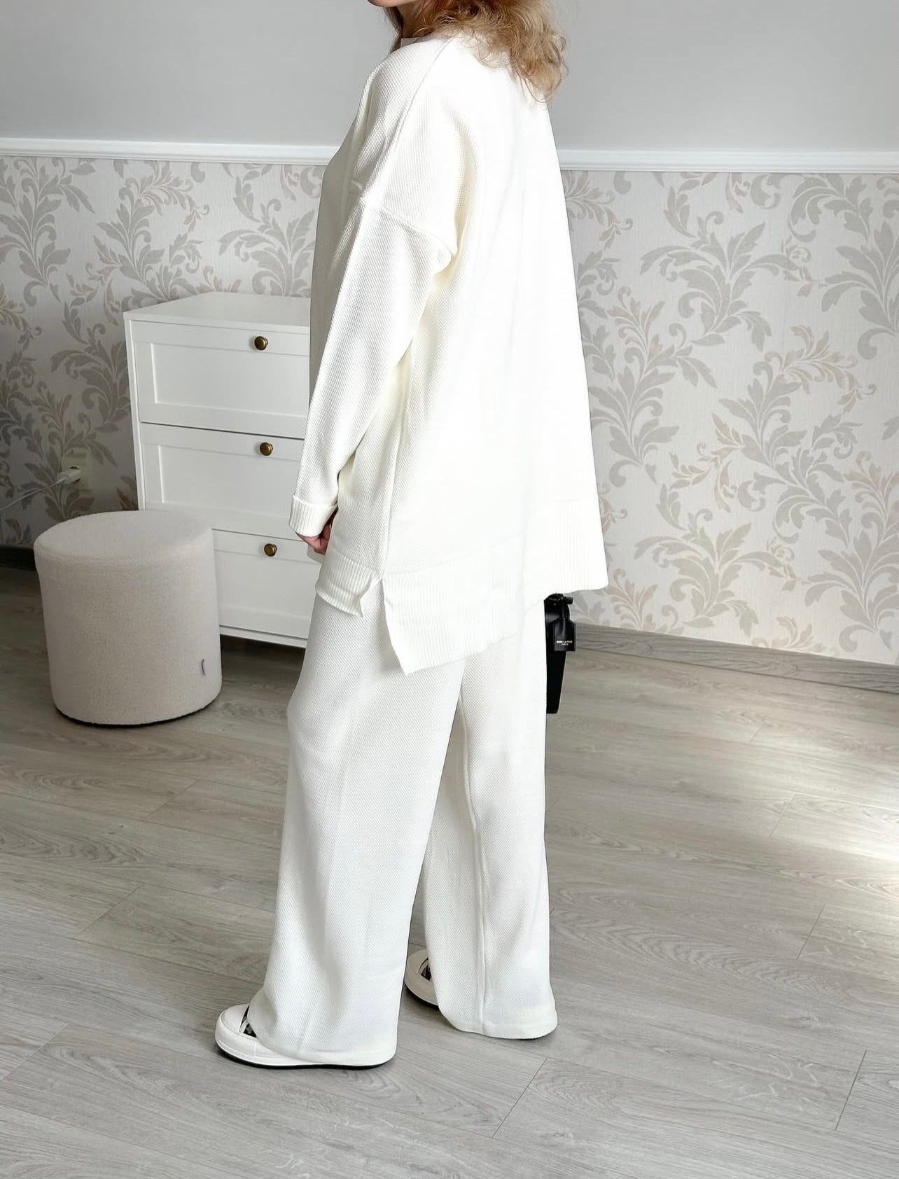 Basic knitted two-piece suit, milky