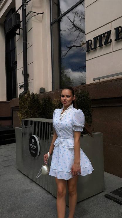 Комплект: (блуза з баскою та спідниця з повітряними ярусами)