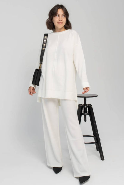 Basic knitted two-piece suit, milky