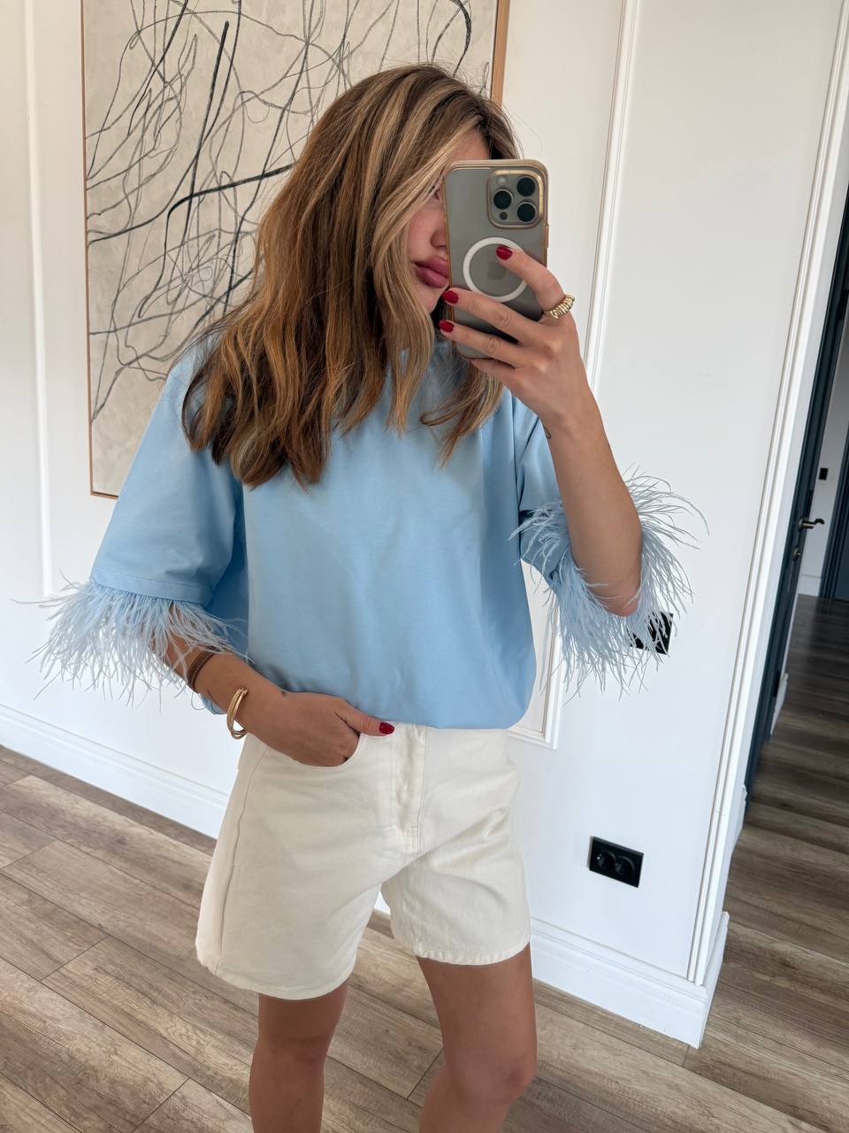 Футболка oversize з акцентними рукавами