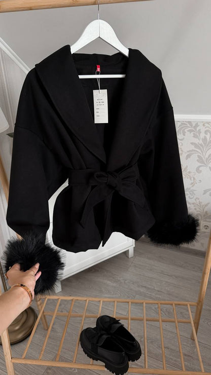 Coat with fur cuffs
