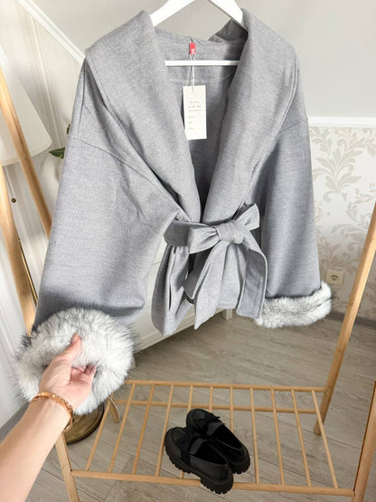 Coat with fur cuffs
