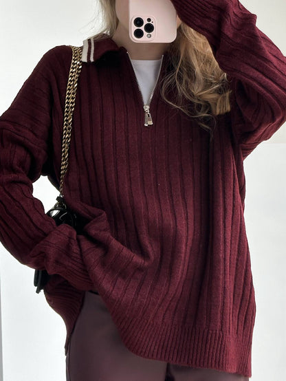 Ribbed polo shirt, burgundy