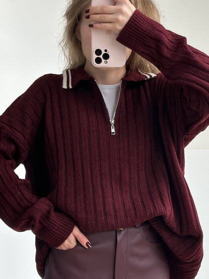 Ribbed polo shirt, burgundy