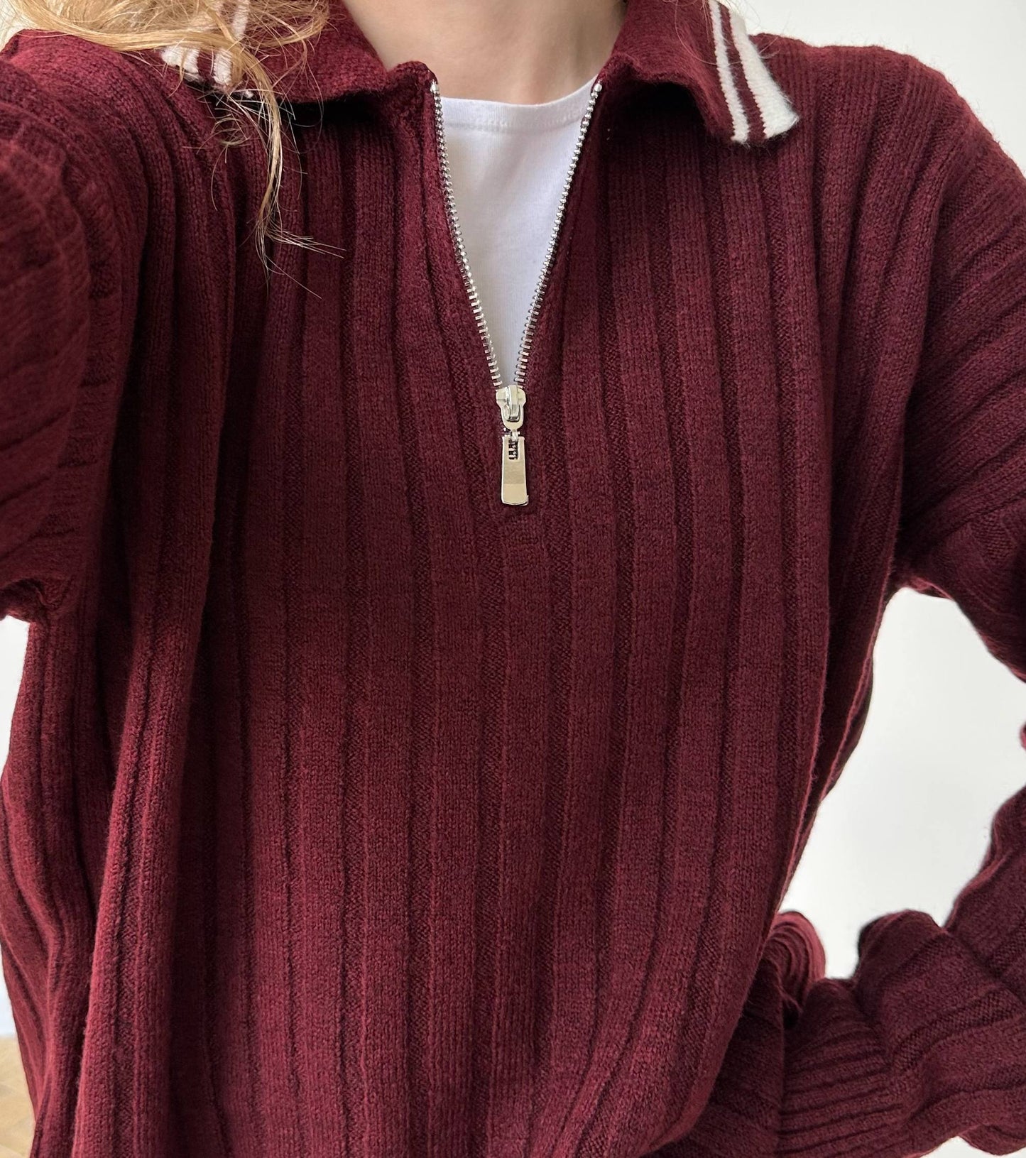 Ribbed polo shirt, burgundy