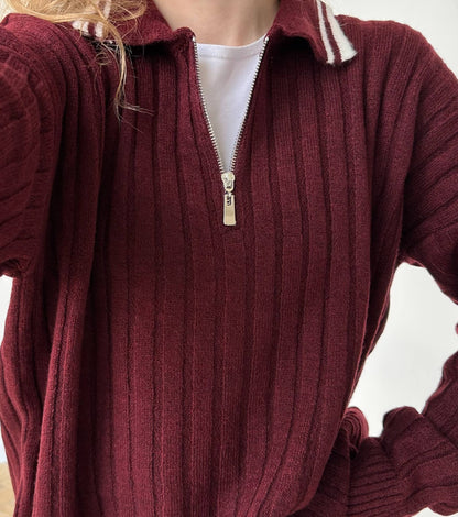 Ribbed polo shirt, burgundy