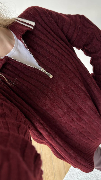 Ribbed polo shirt, burgundy