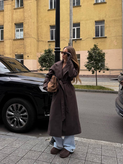 Long wrap coat with lining