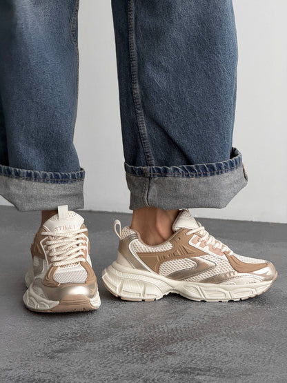 Everyday sneakers, light beige + brown