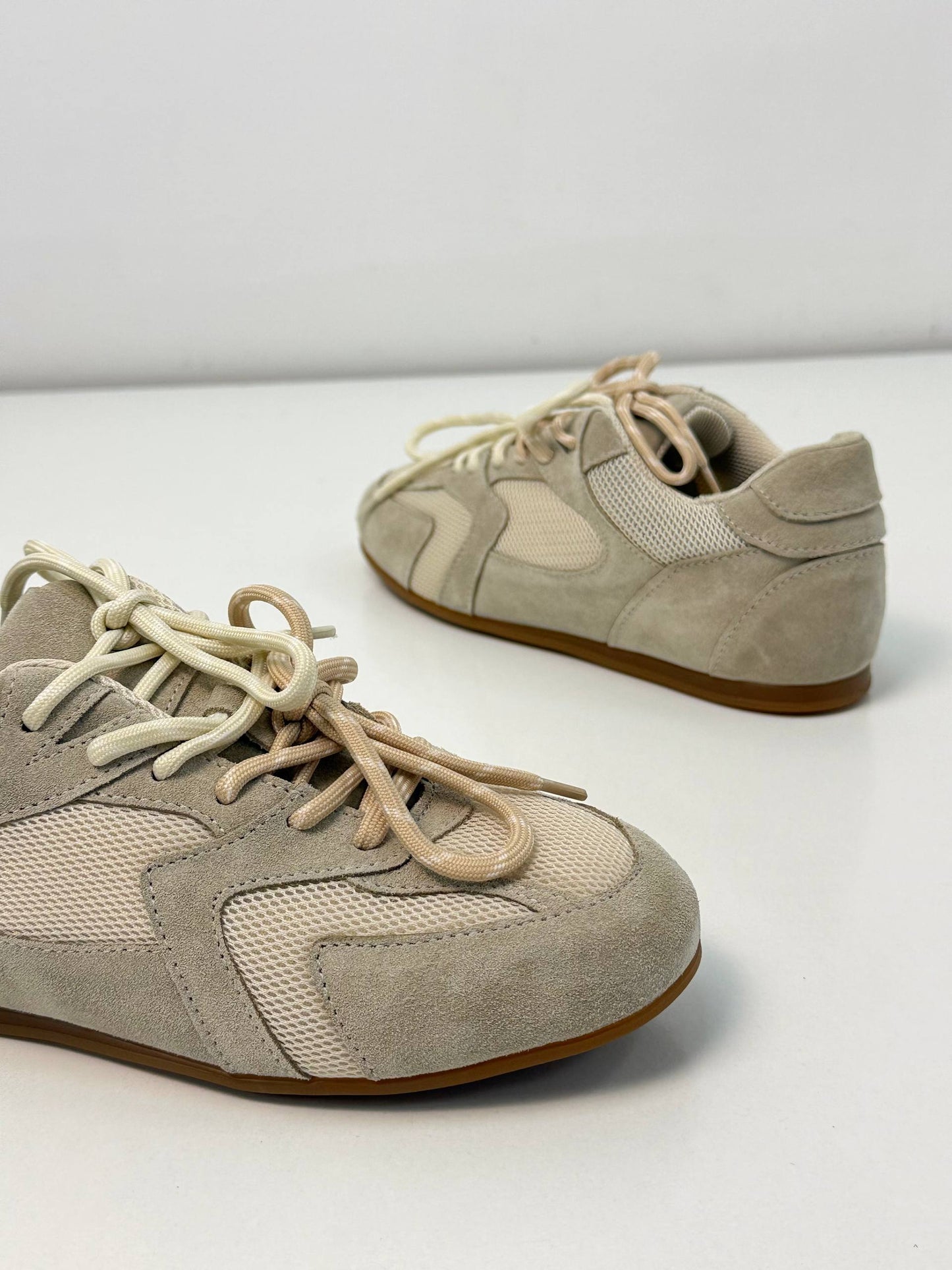 Double lace-up sneakers, beige