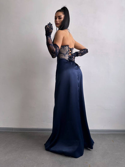 Dress - Set: lace corset + gloves + maxi skirt