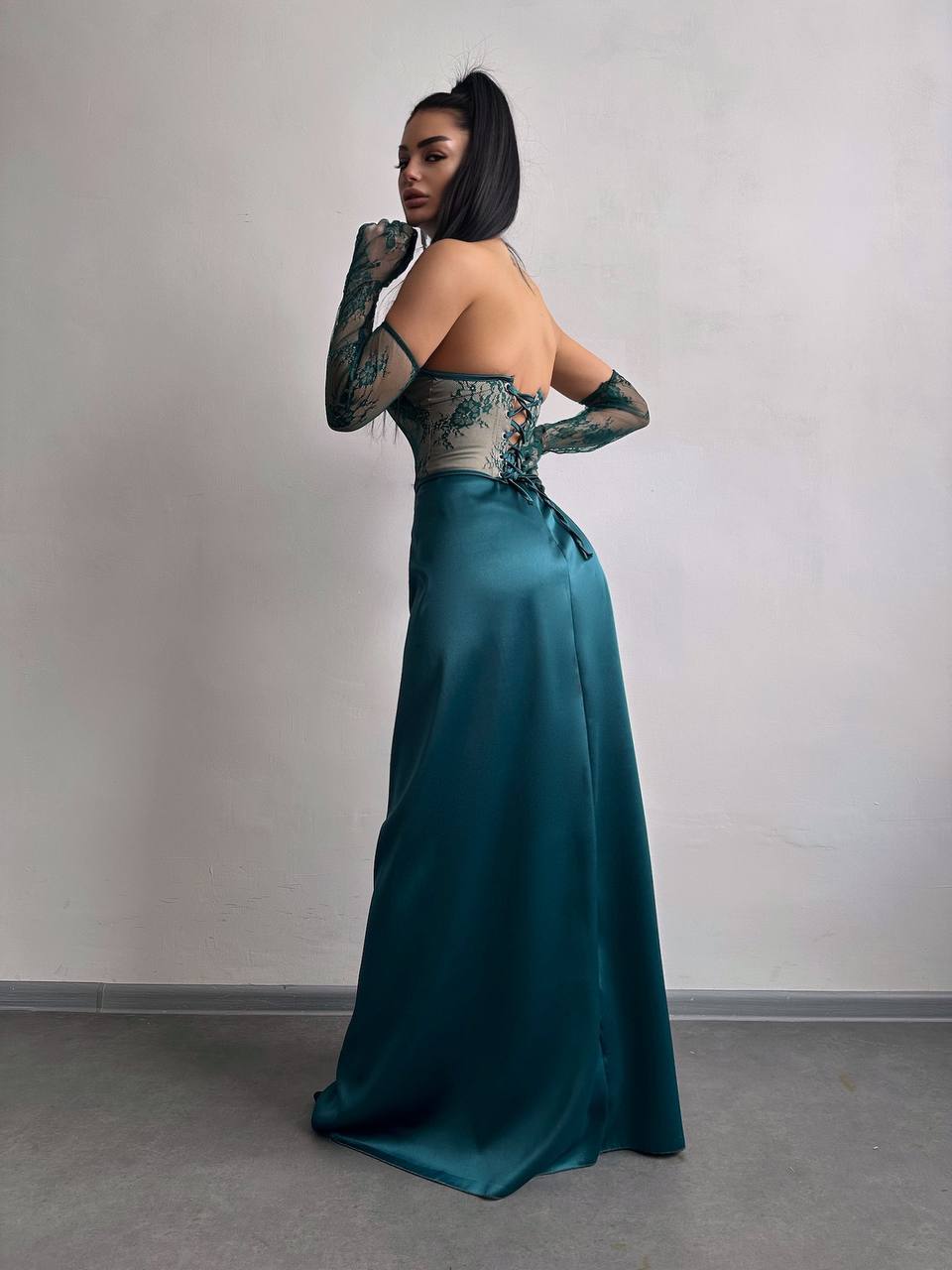 Dress - Set: lace corset + gloves + maxi skirt
