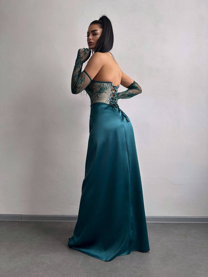 Dress - Set: lace corset + gloves + maxi skirt
