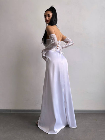 Dress - Set: lace corset + gloves + maxi skirt