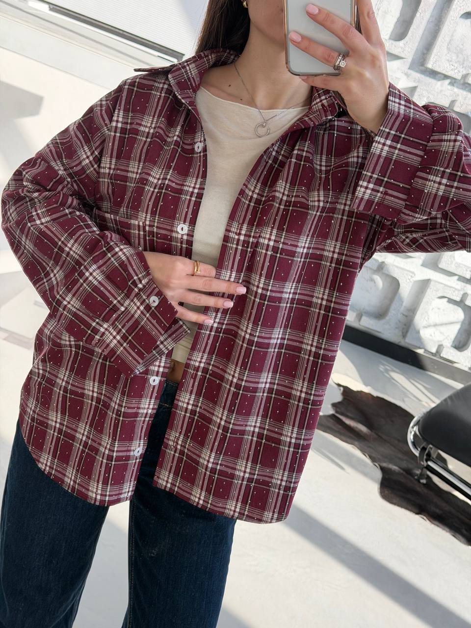 Shirt with stones made of natural fabric