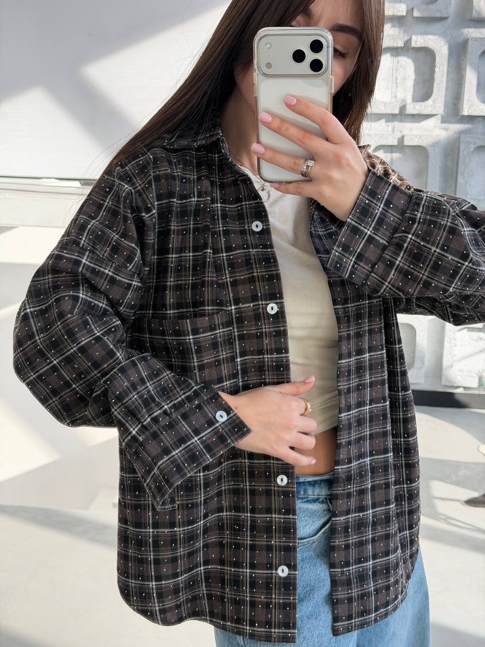 Shirt with stones made of natural fabric