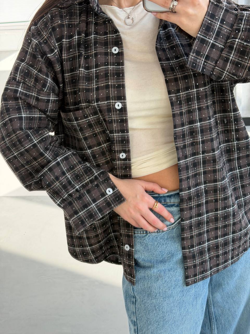 Shirt with stones made of natural fabric