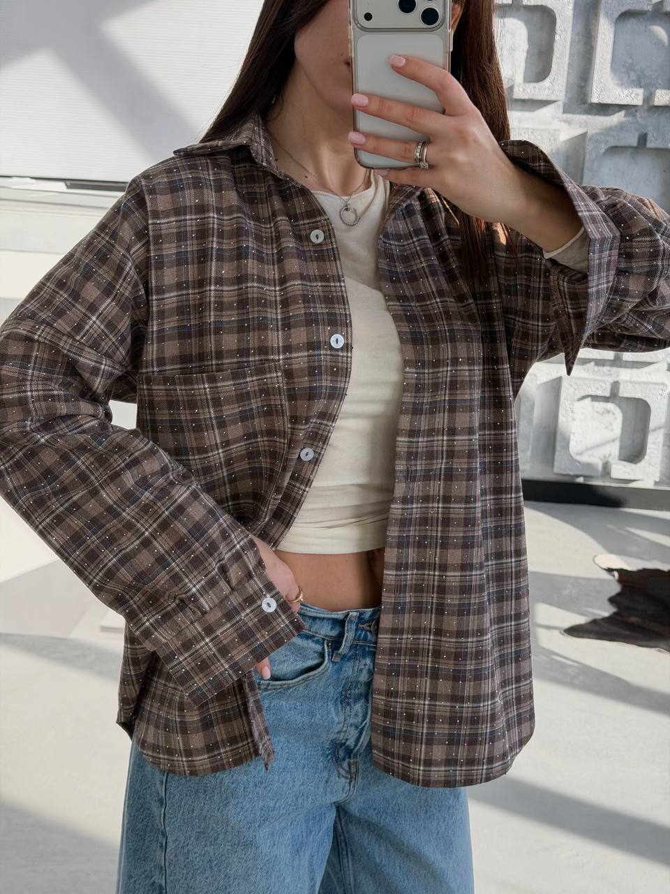 Shirt with stones made of natural fabric