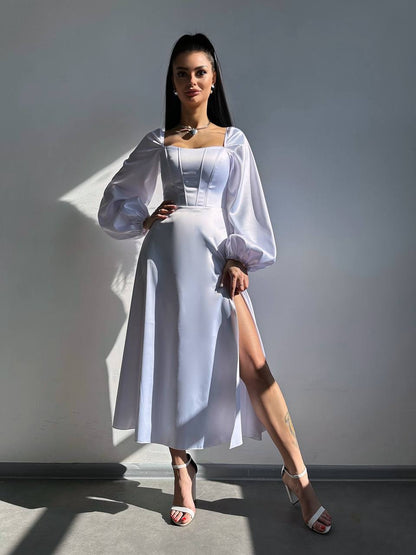 Elegancka sukienka midi z gorsetową górą