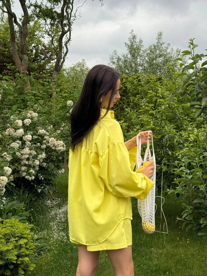 Лляний костюм (блузка + шорти)