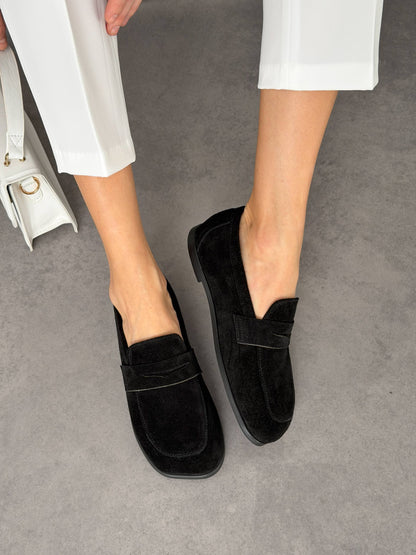 Anatomiczne loafersy barefoot NikArt, czarny zamsz