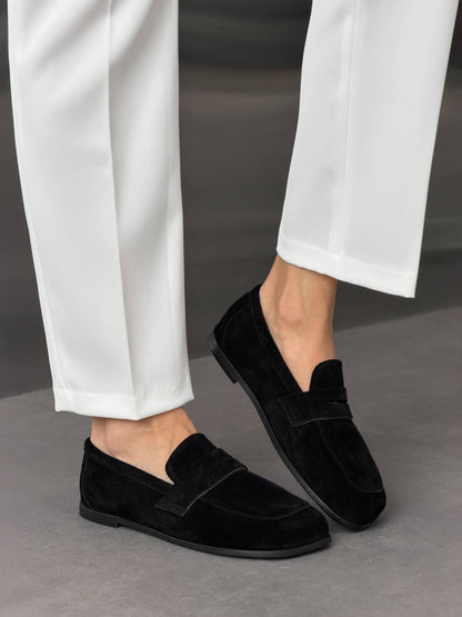 Anatomiczne loafersy barefoot NikArt, czarny zamsz