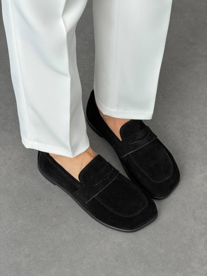 Anatomiczne loafersy barefoot NikArt, czarny zamsz