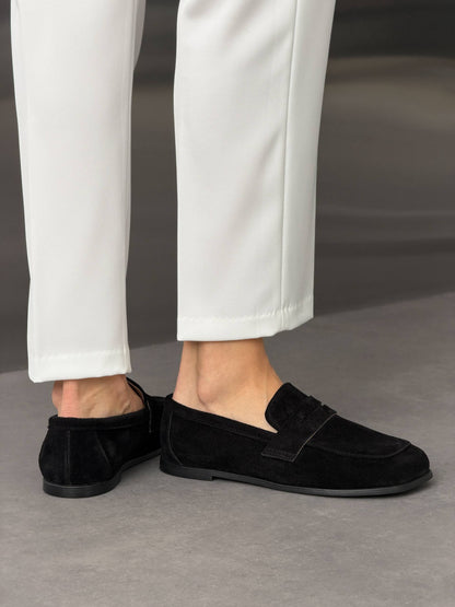 Anatomiczne loafersy barefoot NikArt, czarny zamsz