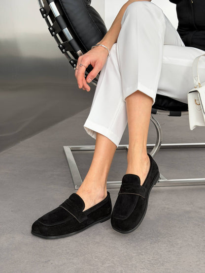 Anatomiczne loafersy barefoot NikArt, czarny zamsz