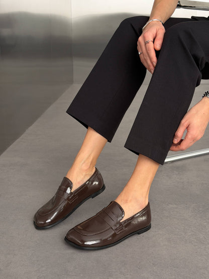 Anatomiczne mokasyny barefoot NikArt, czekoladowy połysk