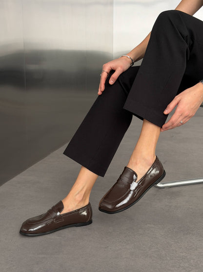 Anatomiczne mokasyny barefoot NikArt, czekoladowy połysk