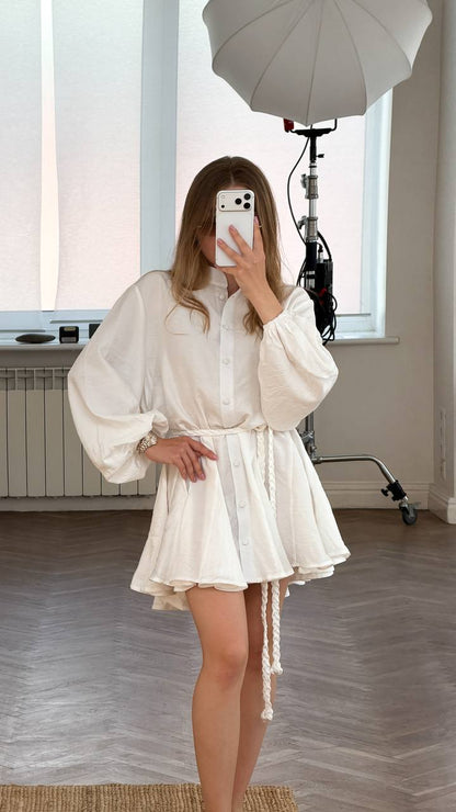 Linen dress with lace-up detail